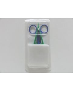 Set de pansement simple : 1 pince anato, 1 pince Kocher, 5 comp NT 7,5cm, 1 blister 2 alvéoles