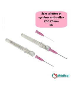 Cathéter sécurisé sans ailettes 20G 25mm Rose, BD Insyte Autoguard blood control, Boîte de 50