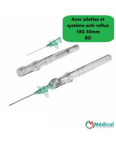 Cathéter sécurisé avec ailettes 18G 30mm Vert, BD Insyte Autoguard blood control, Boîte de 50