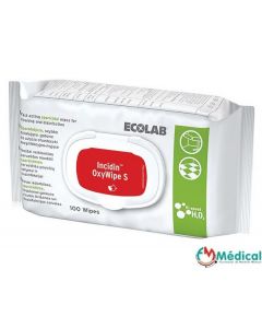 Lingettes Incidin OxyWipe S, nettoyantes, désinfectantes à large spectre Anios/Ecolab, Sachet de 100 lingettes