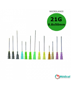 Aiguilles Microlance BD 21G 0,80x50mm Vert, boîte de 100