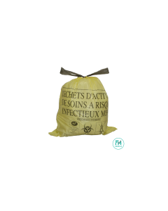 Sacs poubelles DASRI 50L jaune, logo infectieux, épaisseur 24µ par 500