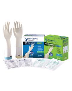 Gants chirurgicaux stériles latex Poudrés, Taille 7,5, Top Glove, Boîte de 50 paires
